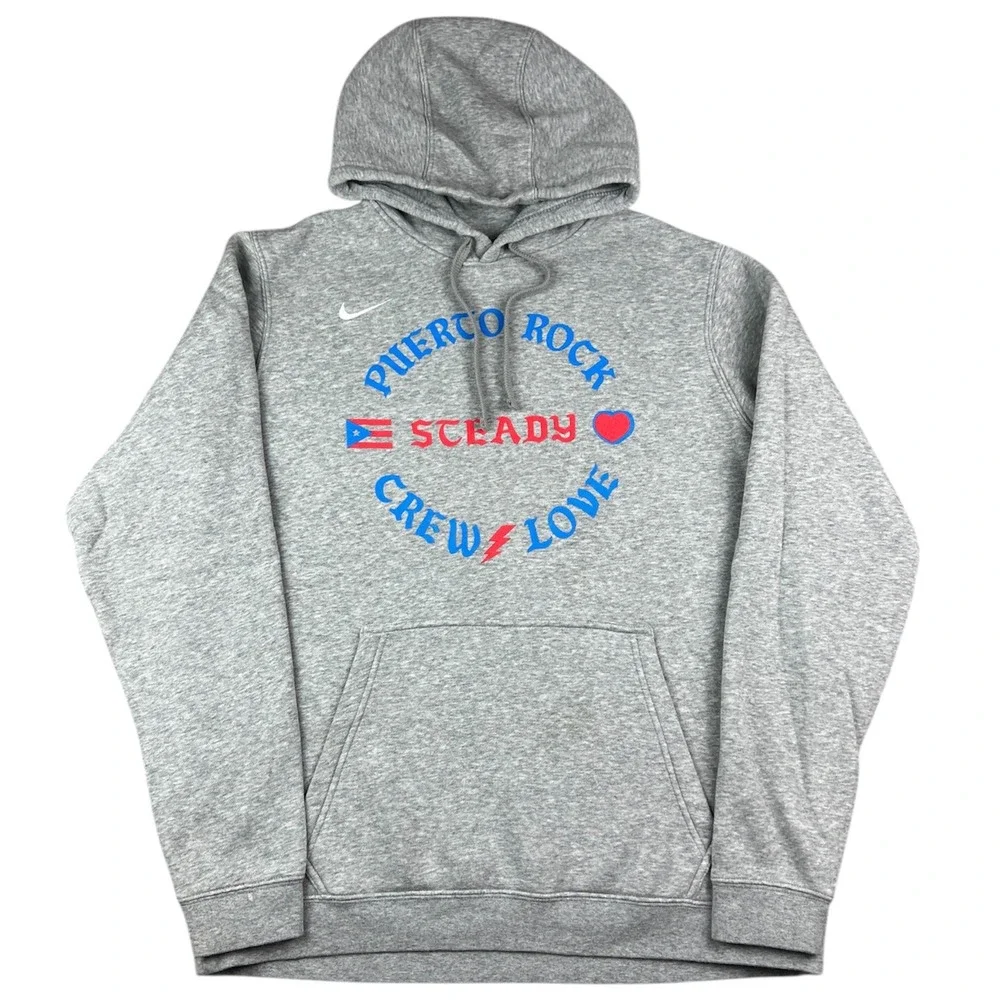 Rare Nike Puerto Rico Rock Steady‎ Crew Band Hoodie Sweatshirt Men's Large Grey